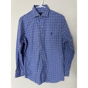 Polo Ralph Lauren Classic Fit Plaid Blue Pink White Cotton Button-Up Shirt M